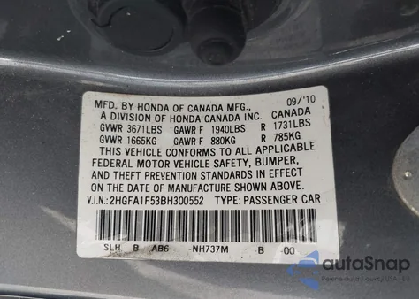 2011 Honda Civic Lx z USA, uszkodzony, nr VIN 2HGFA1F53BH300552